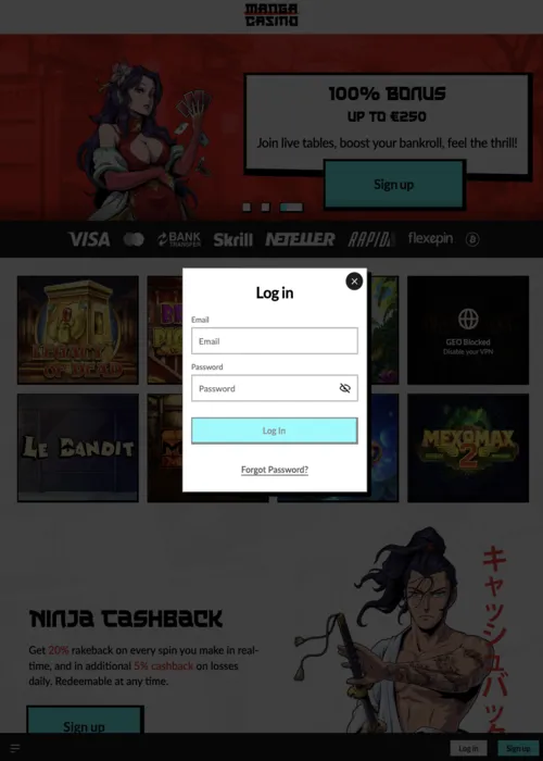 Beveiligde speler account toegang Manga Casino