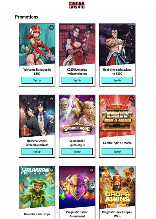 Exclusieve bonus aanbiedingen overzicht Manga Casino